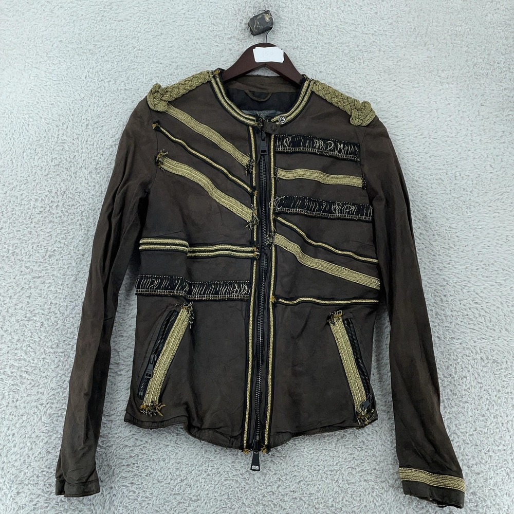 Giorgio Brato Leather Jacket Womens 42 Brown Leather Military Lined Full Zipper